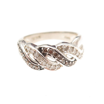 Michelle Albala 925 Sterling Silver Real Cognac & White Diamond Ring Size 5.25