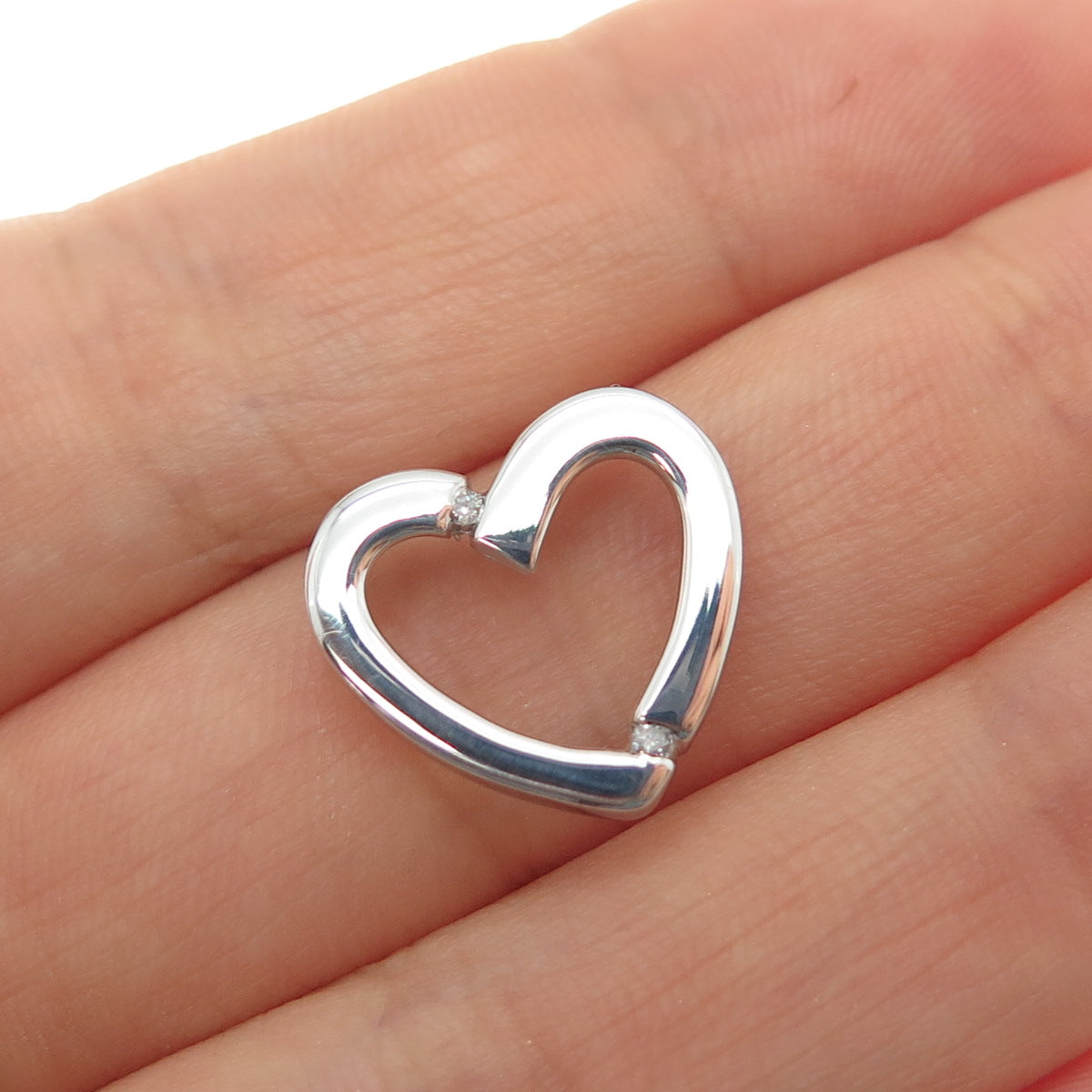 925 Sterling Silver Real Round-Cut Diamond Heart Mini Slide Charm Pendant