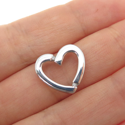 925 Sterling Silver Real Round-Cut Diamond Heart Mini Slide Charm Pendant