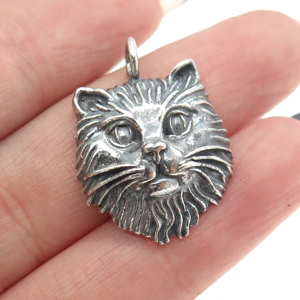 925 Sterling Silver Vintage Persian Cat Oxidized Charm Pendant