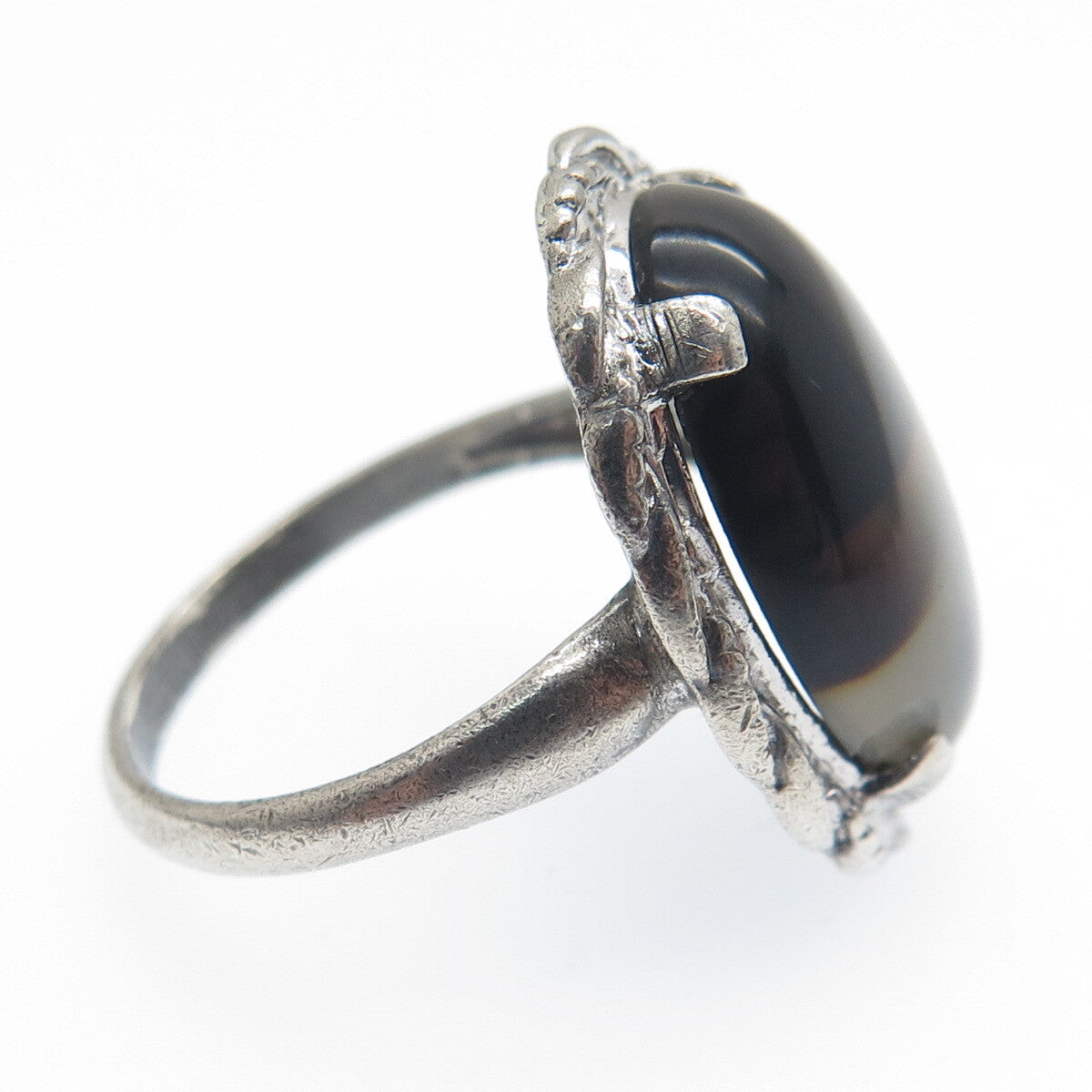 CLARK & COOMBS 925 Sterling Silver Antique Art Deco Real Agate Ring Size 6.75