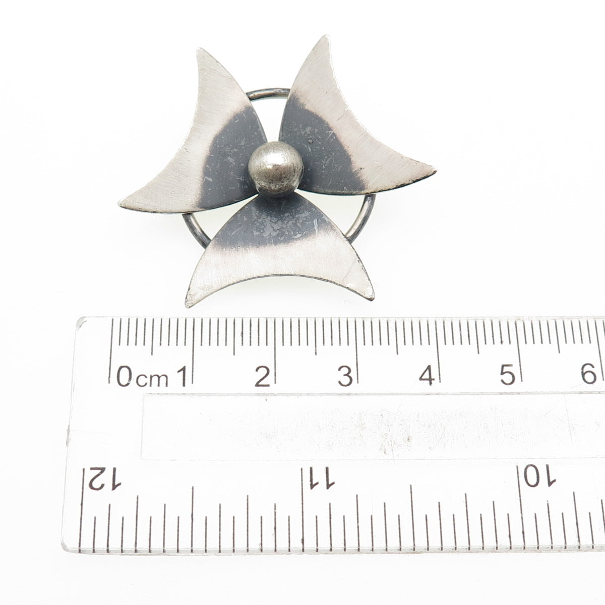 JEWELART 925 Sterling Silver Vintage Modernist Flower Oxidized Pin Brooch