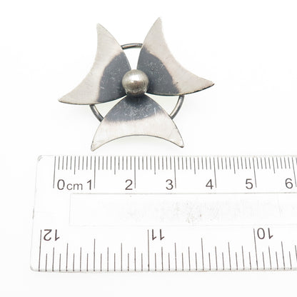 JEWELART 925 Sterling Silver Vintage Modernist Flower Oxidized Pin Brooch