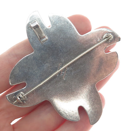 925 Sterling Silver Vintage Mexico Modernist Flower Oxidized Pin Pendant
