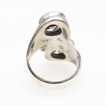 925 Sterling Silver Vintage Mexico Oval-Cut C Z Modernist Bypass Ring Size 8