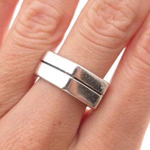 925 Sterling Silver Vintage Mexico Modernist Geometric Oxidized Ring Size 7.5