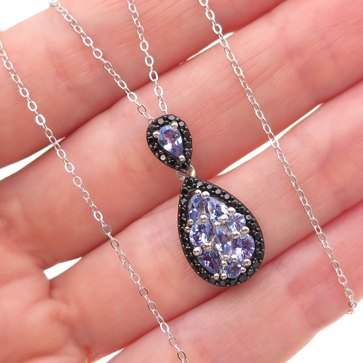Chuck Clemency 925 Sterling Silver Real Tanzanite & Black Spinel Necklace 20"