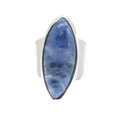 925 Sterling Silver Vintage Mexico Sodalite Modernist Adjustable Ring Size 6.25