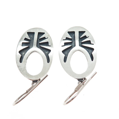 925 Sterling Silver Vintage Mexico Tribal Symbol Oxidized Dangle Earrings