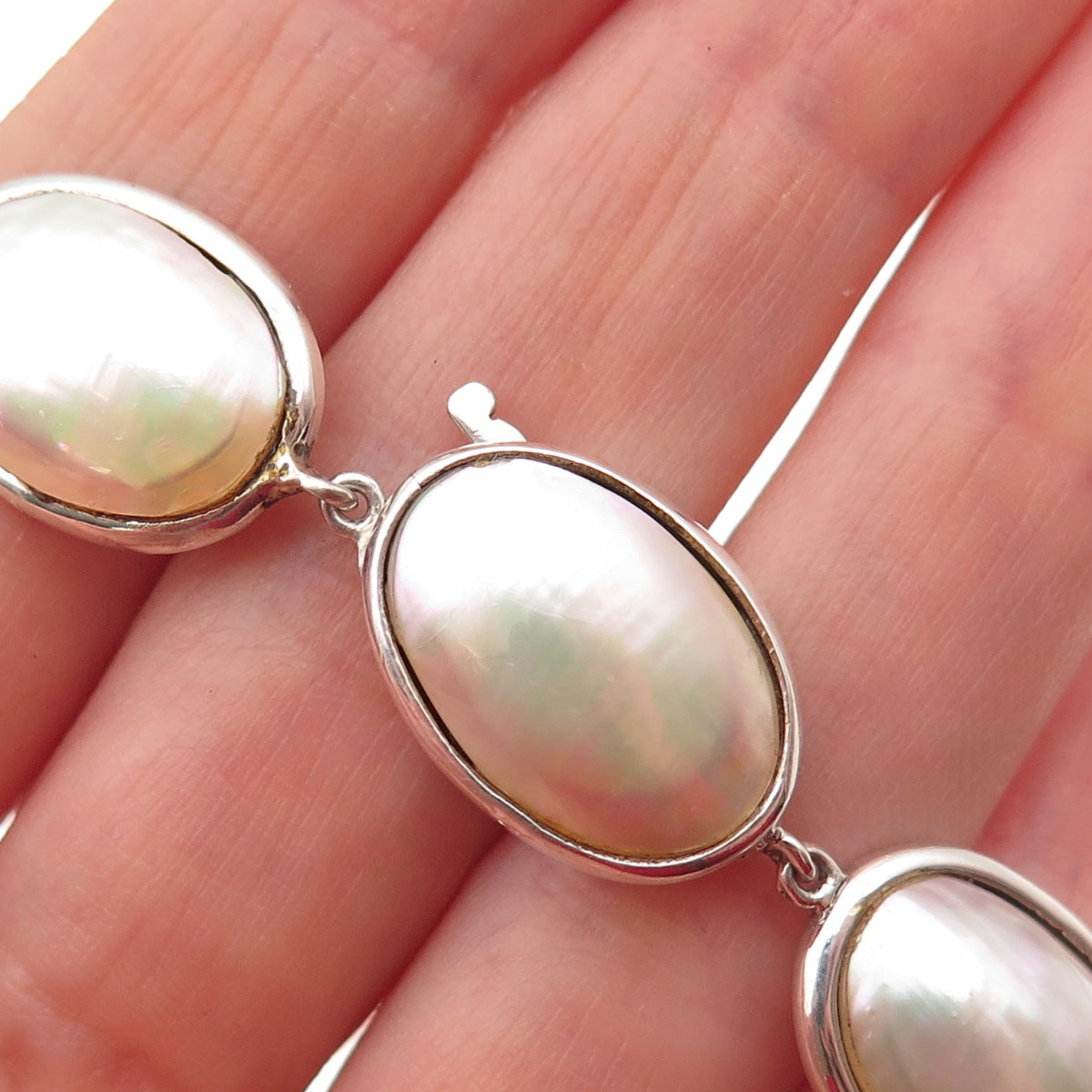 925 Sterling Silver Vintage Real Pearl Chain Necklace 18"