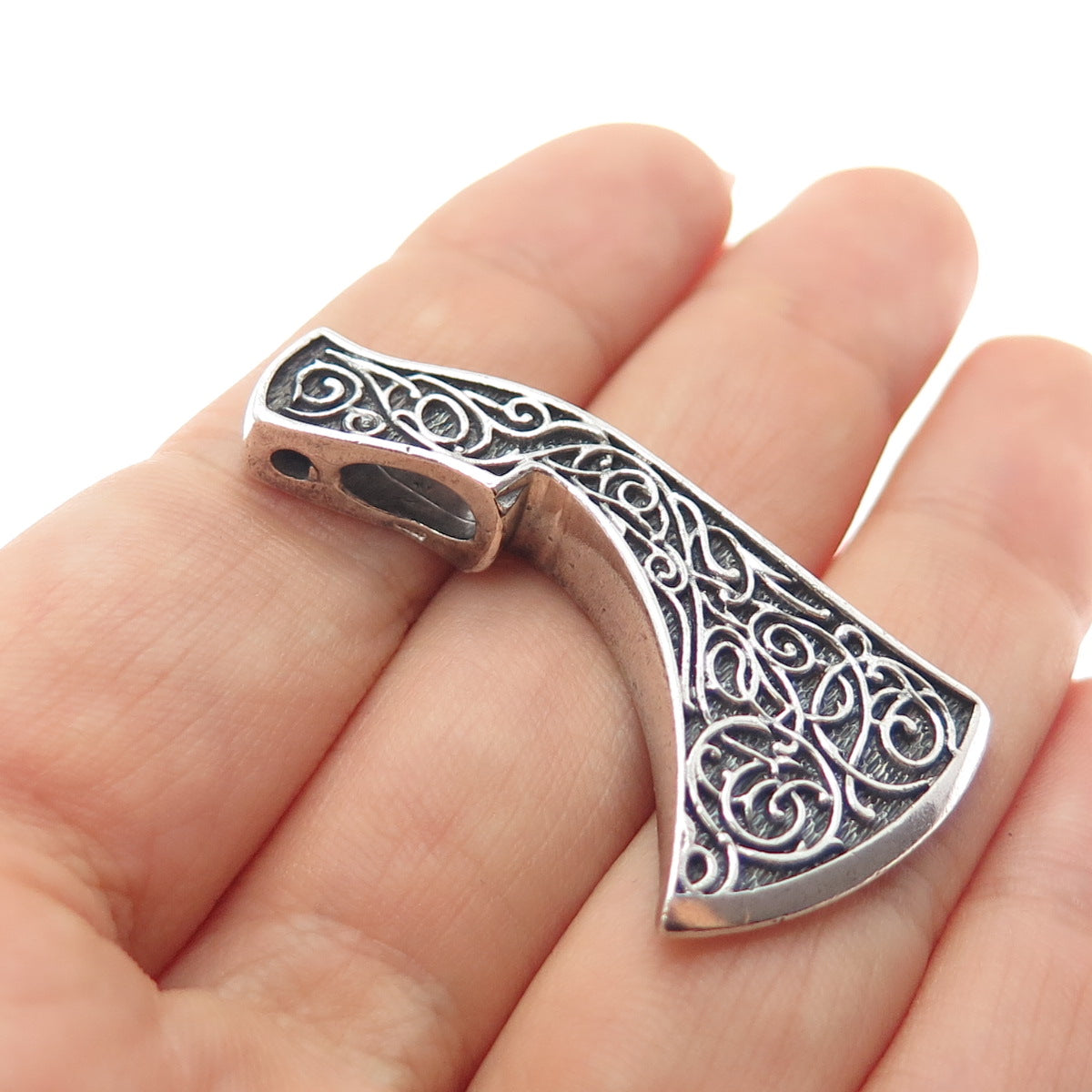 925 Sterling Silver Vintage Axe of Perun Oxidized Slide Charm Pendant