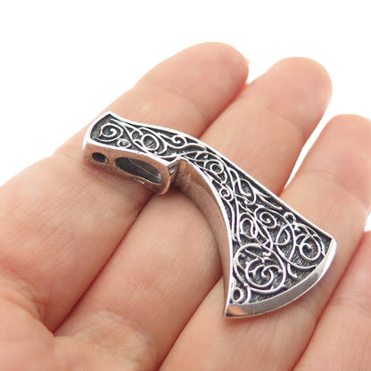 925 Sterling Silver Vintage Axe of Perun Oxidized Slide Charm Pendant