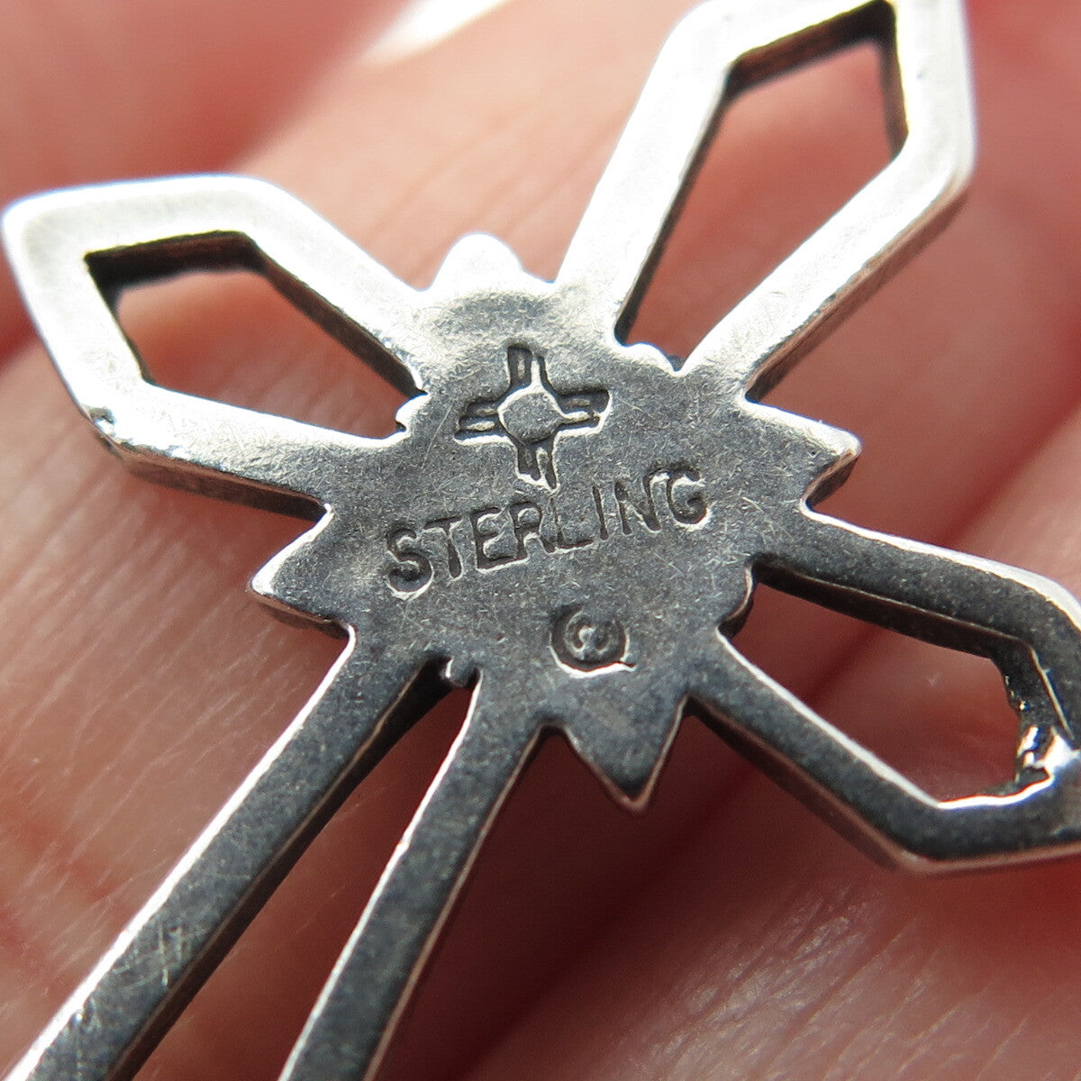 SUN WEST 925 Sterling Silver Vintage Floral Cross Oxidized Charm Pendant