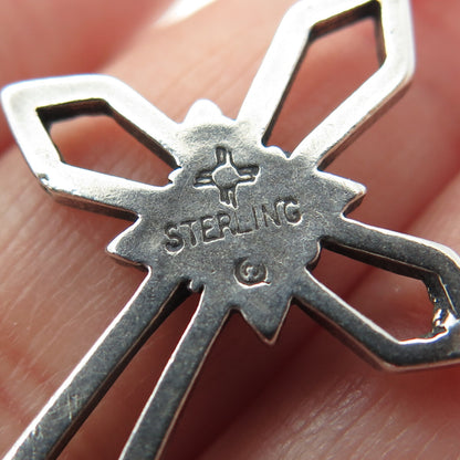 SUN WEST 925 Sterling Silver Vintage Floral Cross Oxidized Charm Pendant