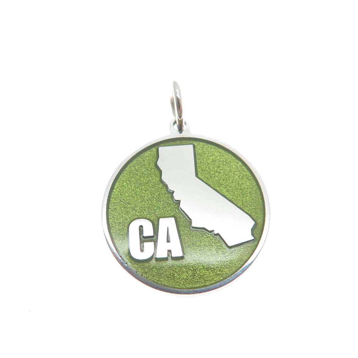 925 Sterling Silver Green Enamel California State Map Minimalist Charm Pendant