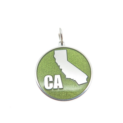 925 Sterling Silver Green Enamel California State Map Minimalist Charm Pendant