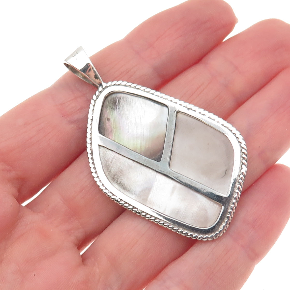 LUC Lucas Lameth 925 Sterling Vintage Real Abalone Shell & MOP Modernist Pendant