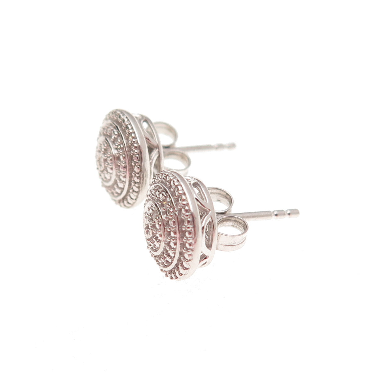 925 Sterling Silver Real Round-Cut Diamond Stud Earrings