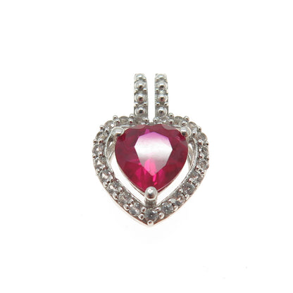 925 Sterling Silver Lab-Created Ruby & Real White Topaz Heart Minimalist Pendant