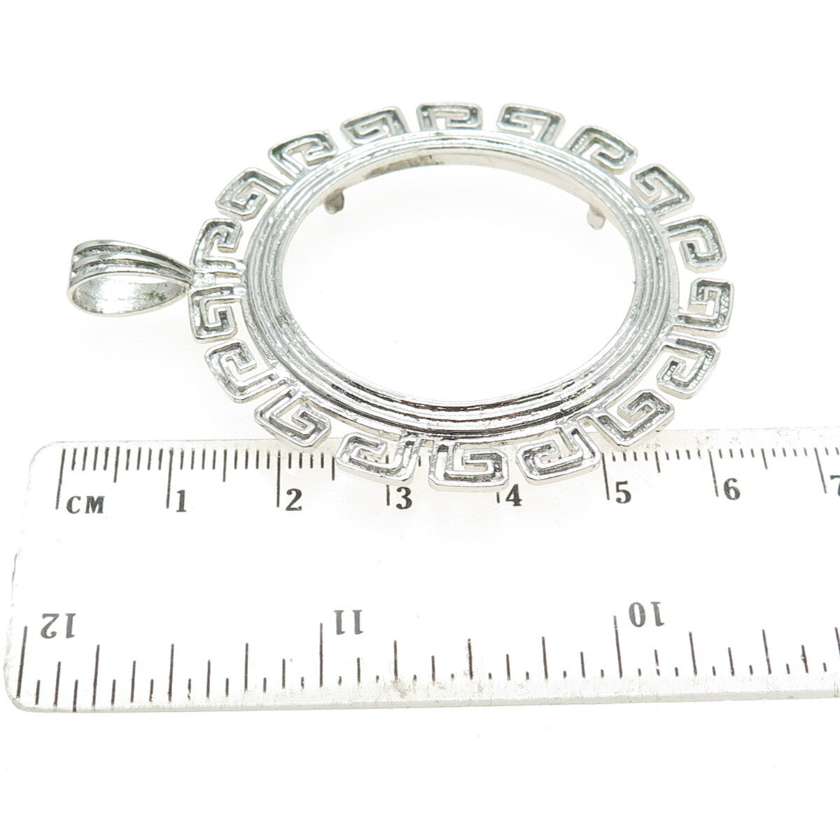 925 Sterling Silver Vintage Greek Key Coin Holder Pendant