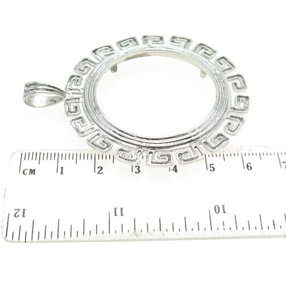 925 Sterling Silver Vintage Greek Key Coin Holder Pendant