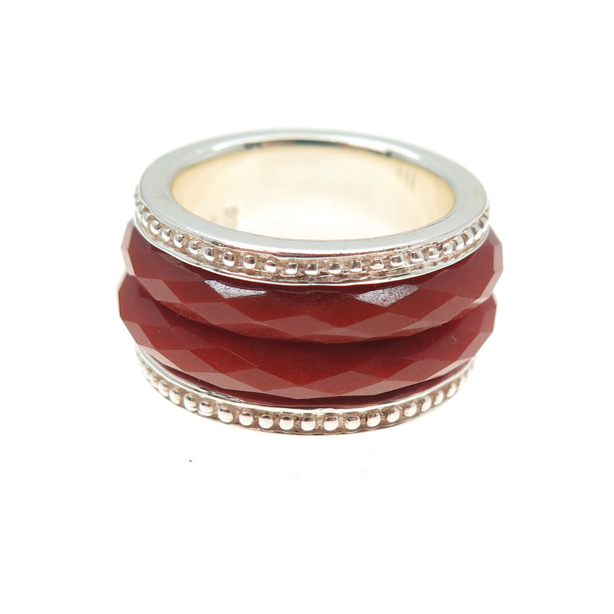 925 Sterling Silver Gold Plated WW Hong Kong Real Carnelian 2-Row Ring Size 5.25