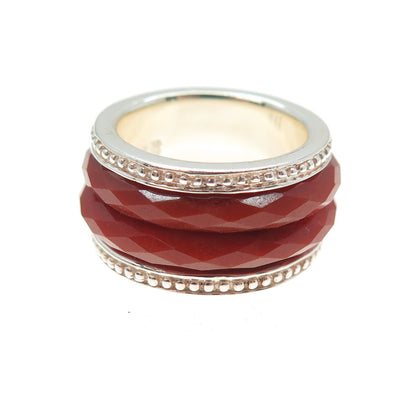 925 Sterling Silver Gold Plated WW Hong Kong Real Carnelian 2-Row Ring Size 5.25