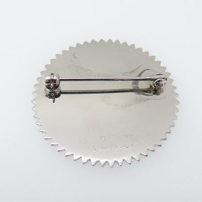 LAMODE 925 Sterling Silver Vintage Engravable Sun / Flower Pin Brooch