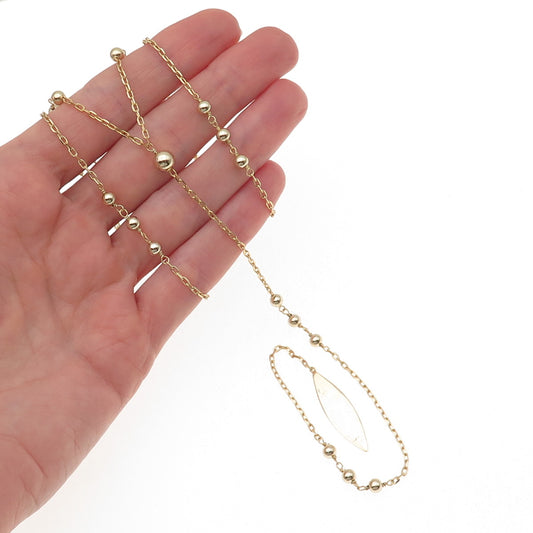 925 Sterling Silver Gold Plated Ball Beaded Cable Chain Lariat Necklace 20-22"