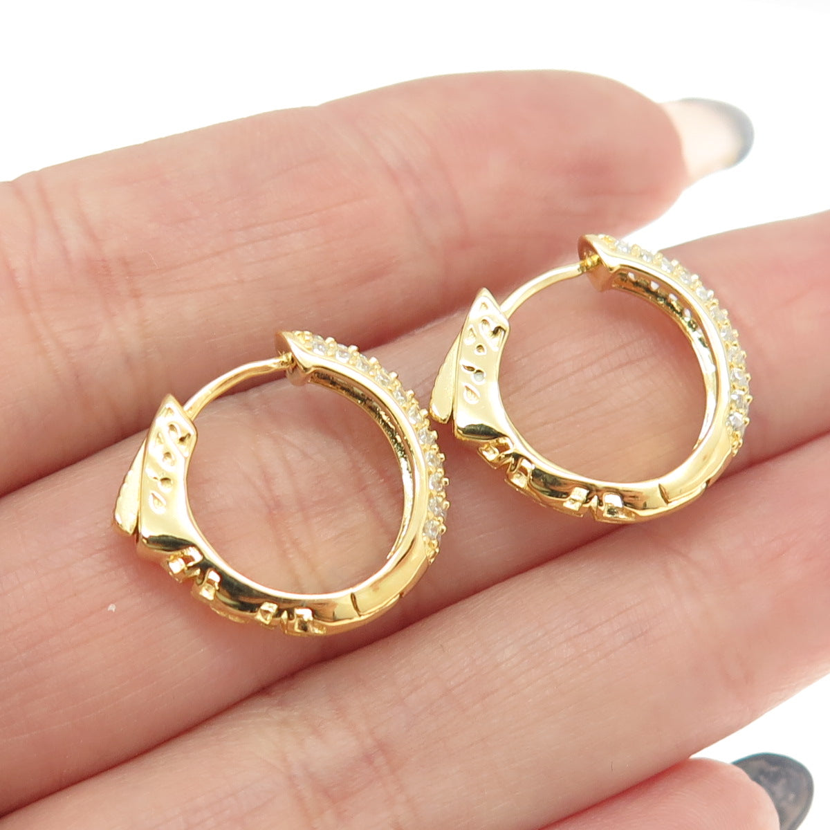 925 Sterling Silver Gold Plated Round-Cut C Z Hoop Earrings