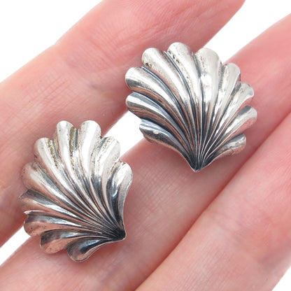 DANECRAFT Sterling Silver Antique Art Deco Seashell Oxidized Screw Back Earrings