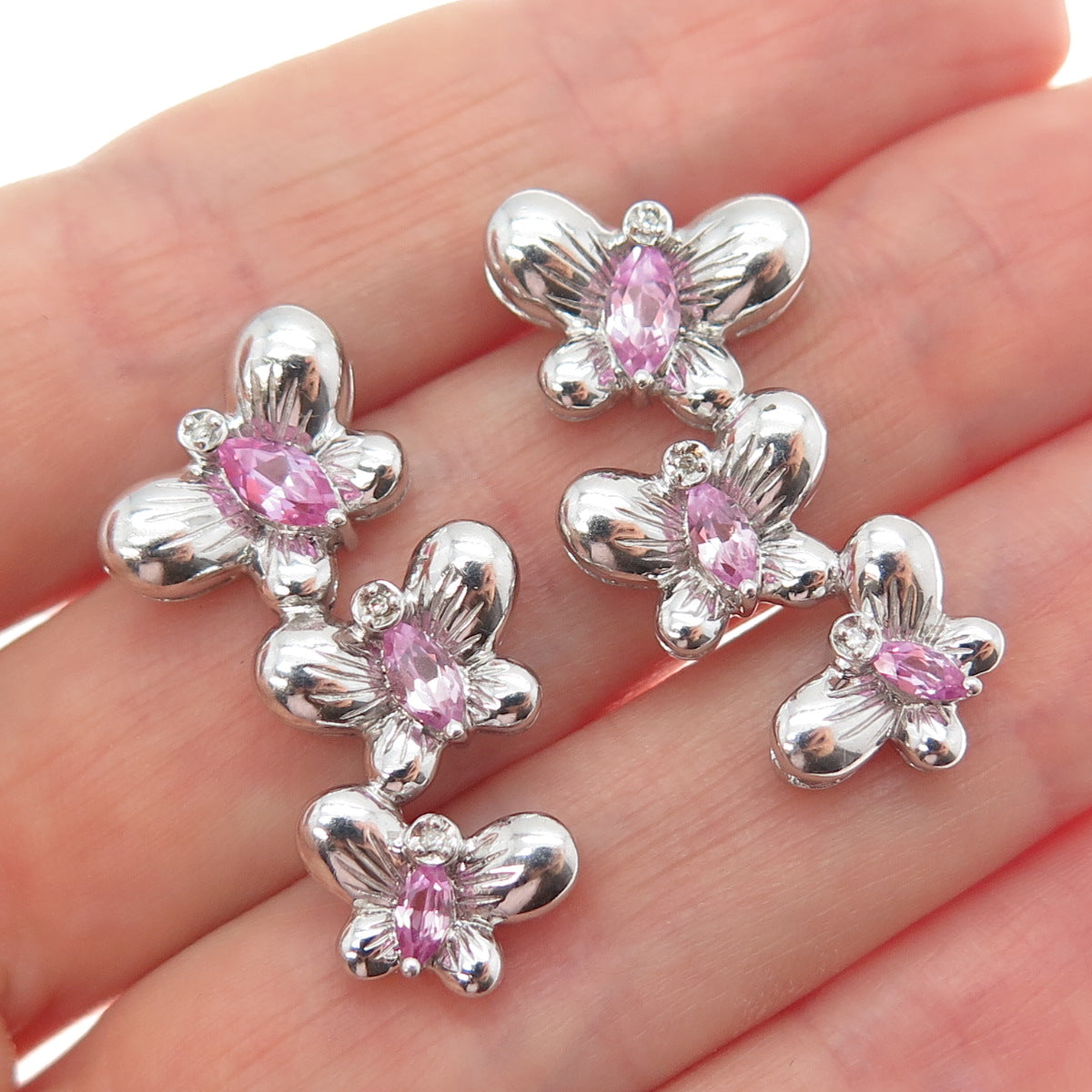 ALWAND VAHAN Sterling Silver Real Diamond Accent & Pink Topaz Butterfly Earrings