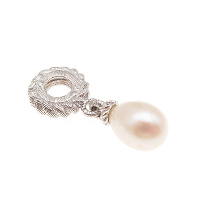 Judith Ripka 925 Sterling Silver Real Pearl Dangle Slide Charm Pendant