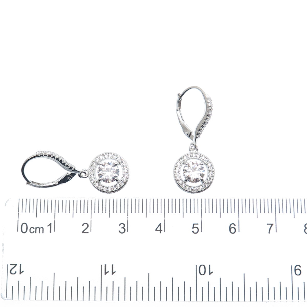 925 Sterling Silver Round-Cut C Z Sparkle Dangle Earrings