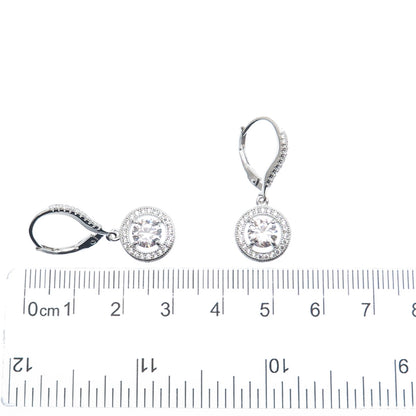 925 Sterling Silver Round-Cut C Z Sparkle Dangle Earrings