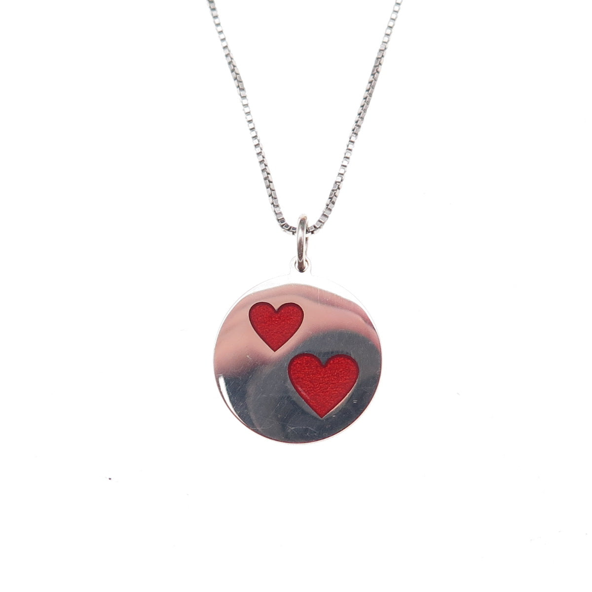 925 Sterling Silver Enamel Heart Couple Box Chain Necklace 18"
