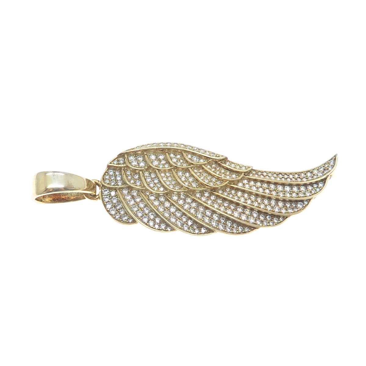925 Sterling Silver Gold Plated Round-Cut Shaped C Z Angel Wing Pendant