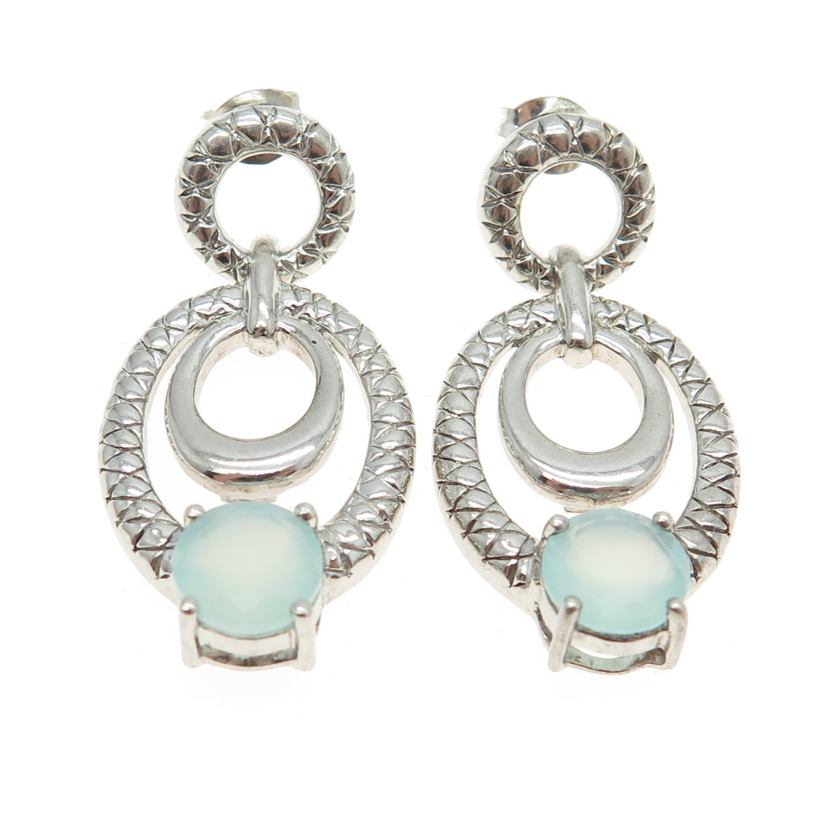 925 Sterling Silver Real Milky Aquamarine Door Knocker Earrings