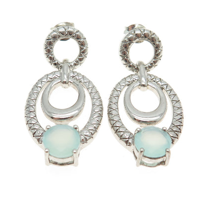 925 Sterling Silver Real Milky Aquamarine Door Knocker Earrings