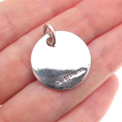 925 Sterling Silver Vintage Letter W Initial Round Tag Charm Pendant
