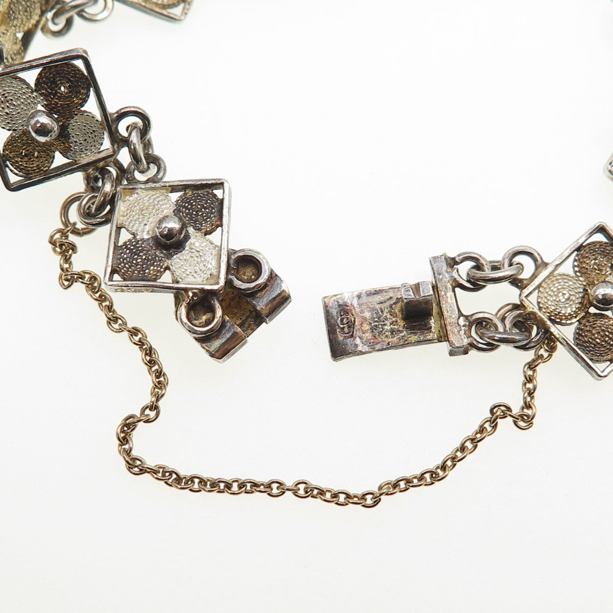 800 Silver Gold Plated Vintage European Flower Link Bracelet 7"