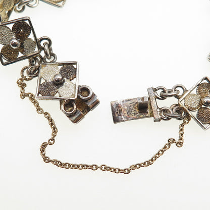 800 Silver Gold Plated Vintage European Flower Link Bracelet 7"