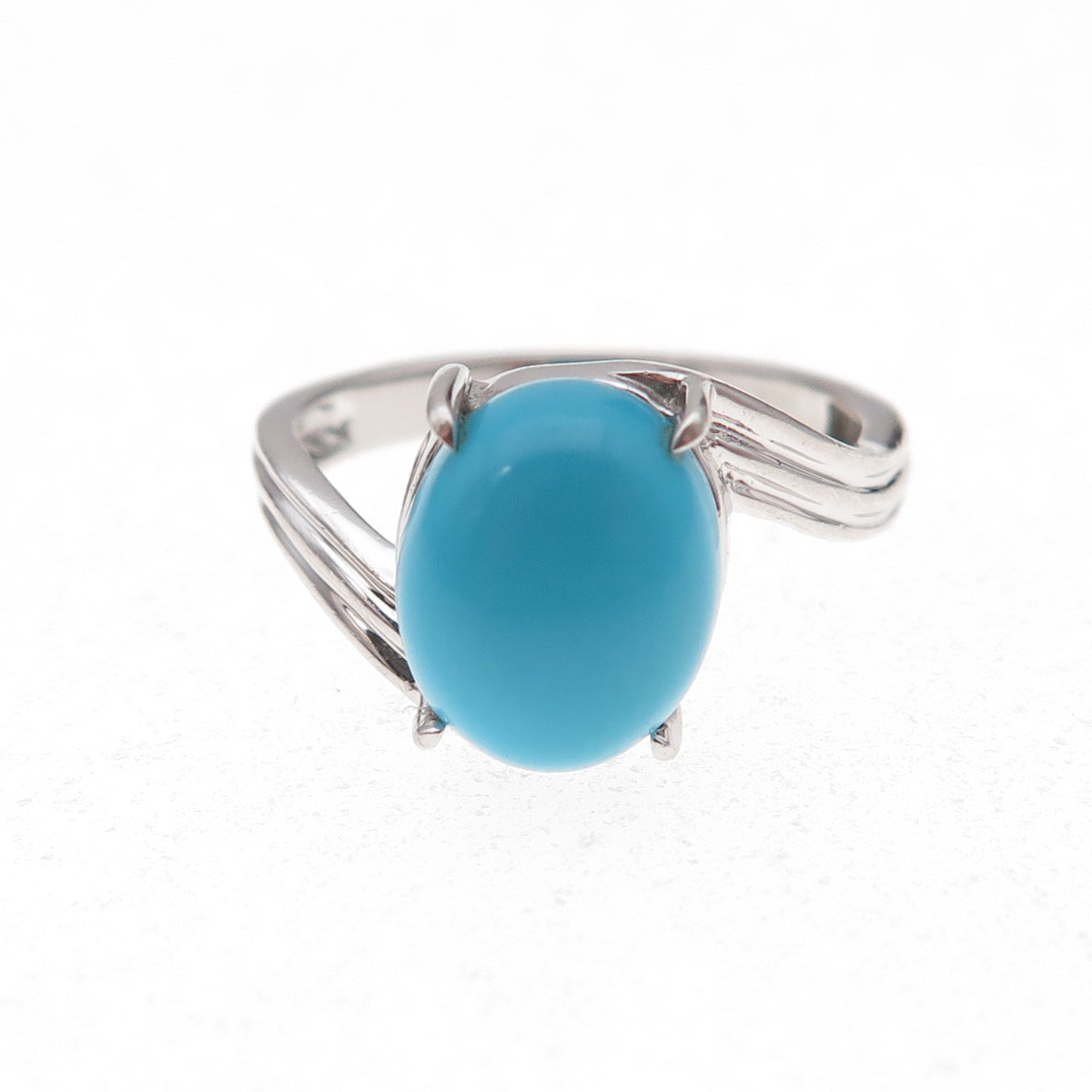 925 Sterling Silver Real Sleeping Beauty Turquoise Bypass Ring Size 7.25