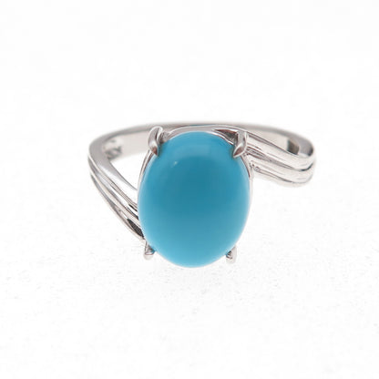 925 Sterling Silver Real Sleeping Beauty Turquoise Bypass Ring Size 7.25