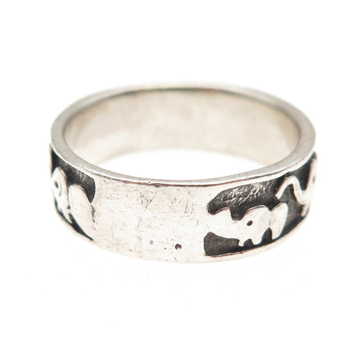 925 Sterling Silver Vintage Mom & Chid Elephant Oxidized Band Ring Size 10.75
