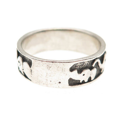 925 Sterling Silver Vintage Mom & Chid Elephant Oxidized Band Ring Size 10.75