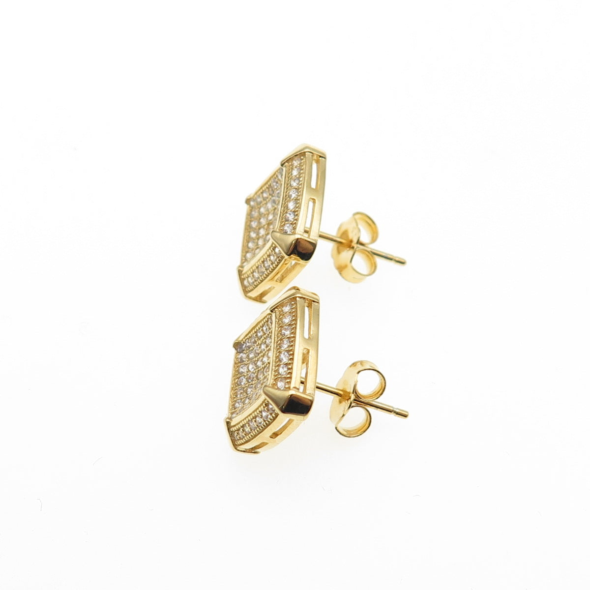 925 Sterling Silver Gold Plated Round-Cut C Z Stud Earrings