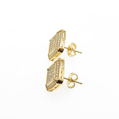 925 Sterling Silver Gold Plated Round-Cut C Z Stud Earrings