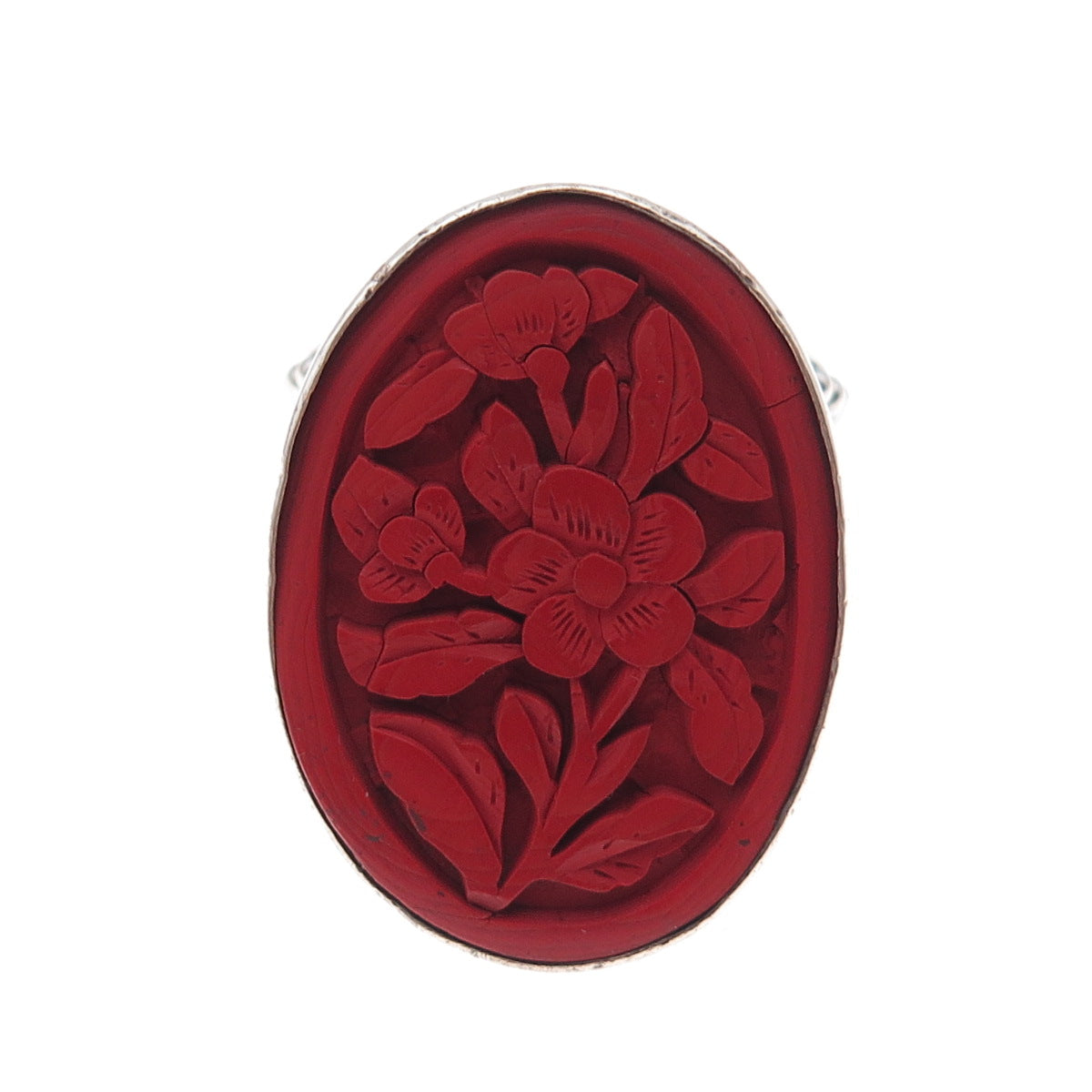 Sajen 925 Sterling Silver Vintage Carved Cinnabar Adjustable Ring Size 9.25