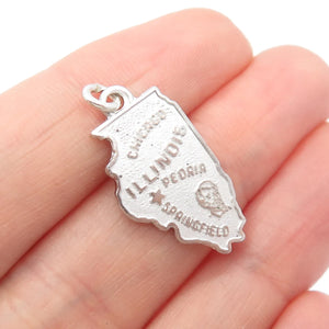 925 Sterling Silver Vintage Kinney "Illinois" State Map Charm Pendant